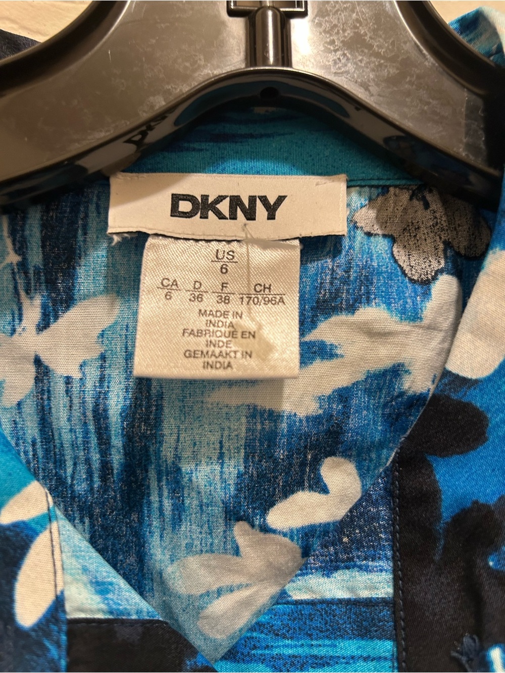 DKNY Blue and White Floral Midi Shirt Dress with Tie Waist - Picture 4 of 7
